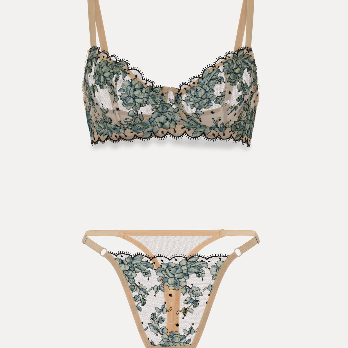 Vrouwen Bloemen Kant Racerback Lingerie Set 2 Stuks Halter Diepe V Kant