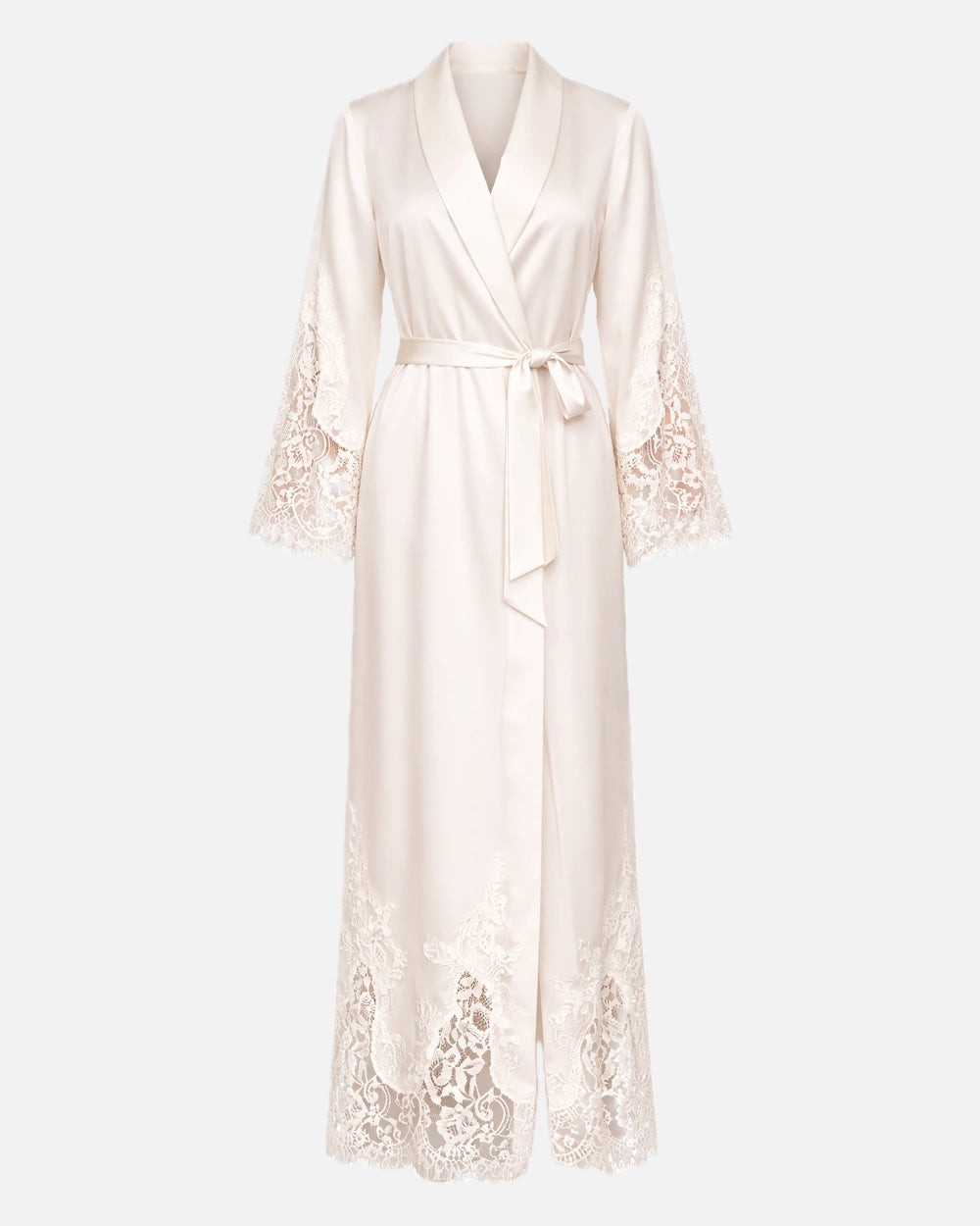 Babush Celeste ivory satijnen bridal badjas voorkant